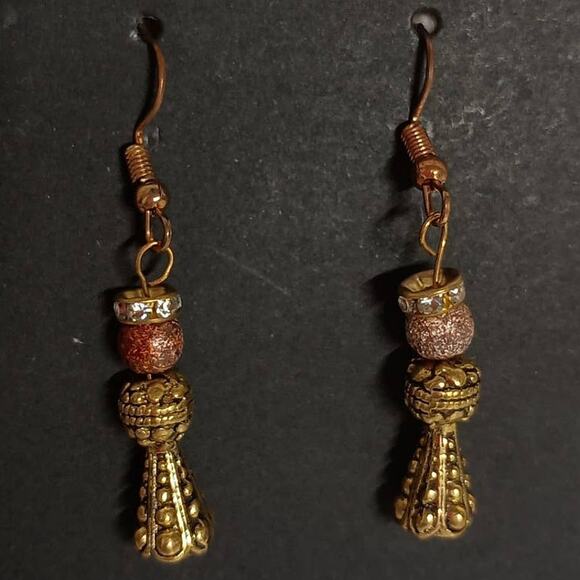 Handmade Gold-Plated Tassel Beaded Earrings, 2" Drop, NWT - Picture 2 of 3
